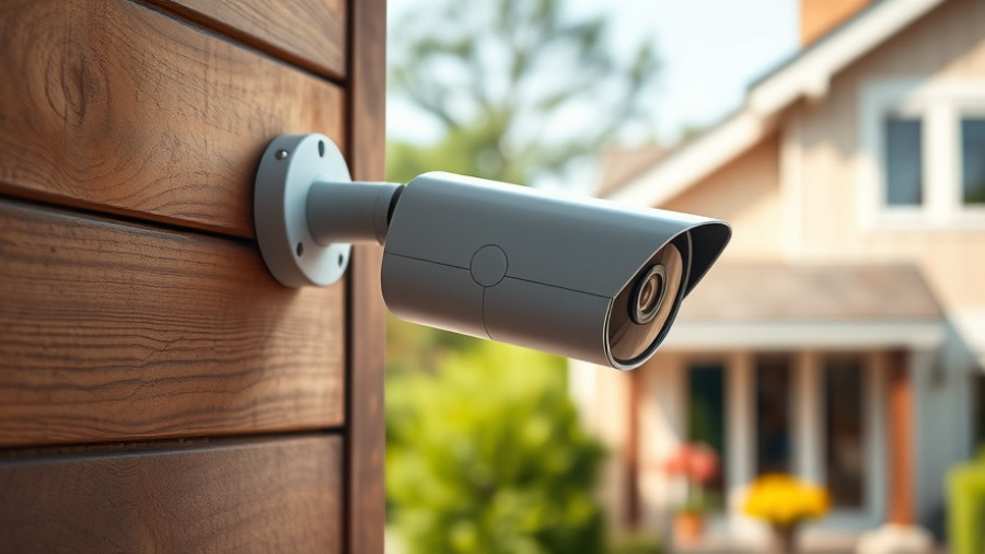 Outdoor security camera without Wi-Fi mounted on wood.