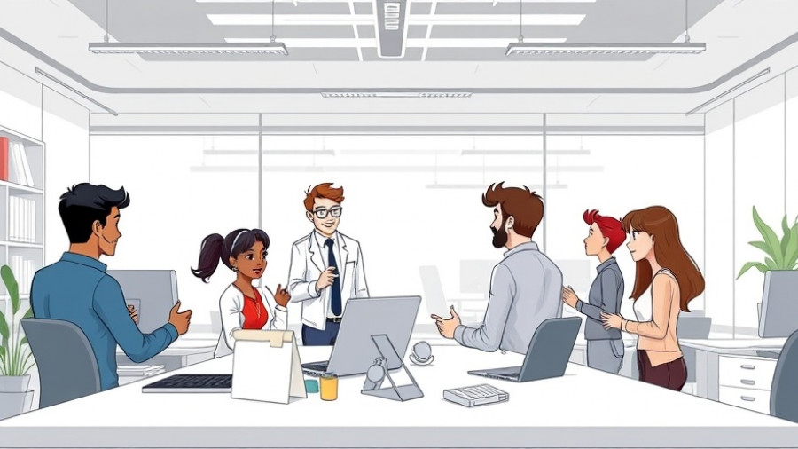Future of Employee Experience: Illustration of a modern office interaction.