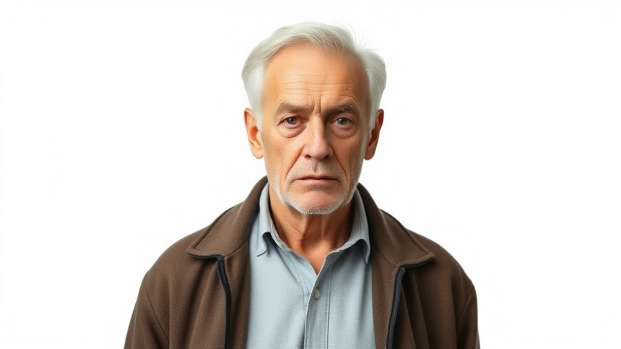 Serious older man standing against a plain background related to Illinois human trafficking arrests.