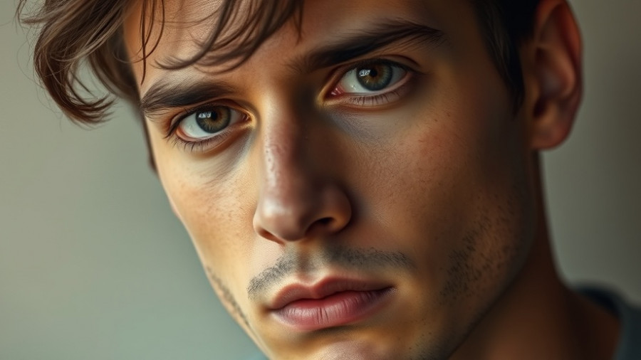 Young man's portrait with serious expression and soft lighting