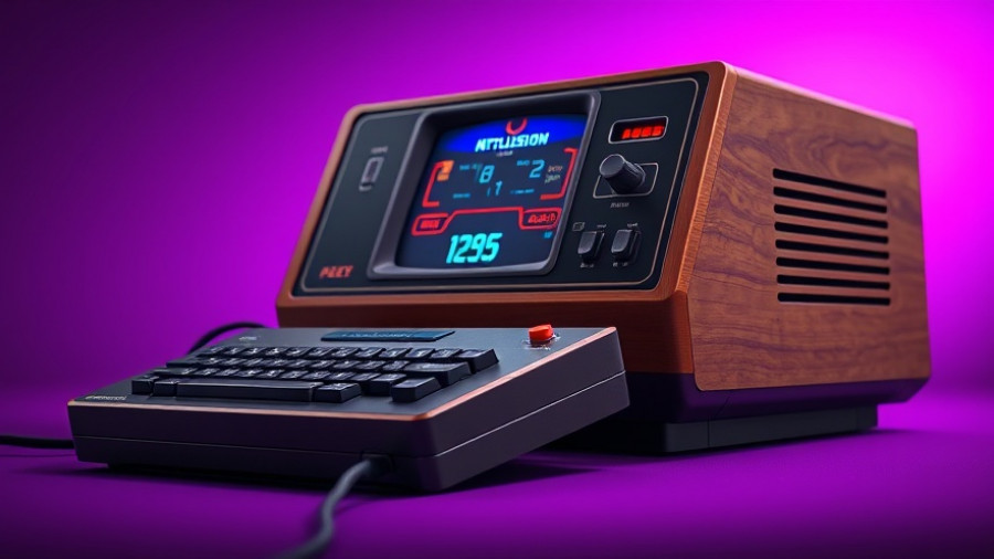Atari Intellivision console and controller against purple background.