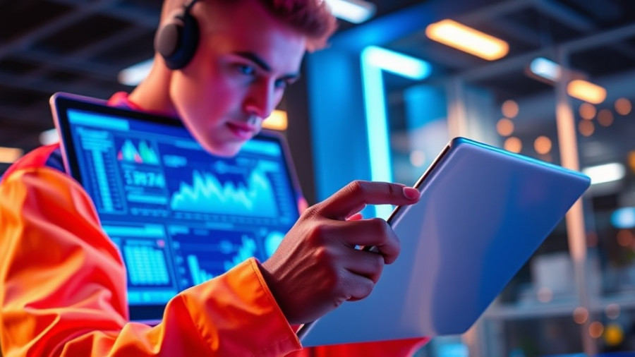 Vibrantly colored person using laptop; data visualization; pricing equity