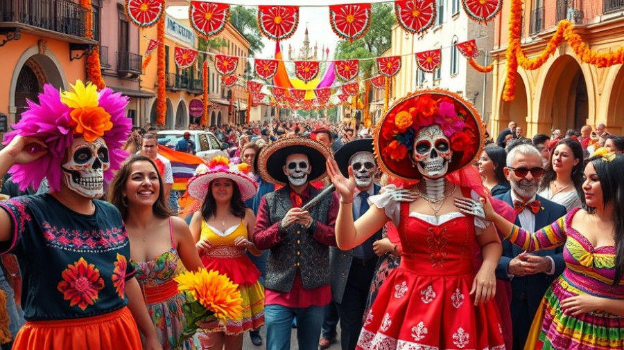 Día de los Muertos San Antonio celebrations with vibrant colors and traditional attire.