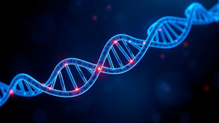 Stylized DNA with AI connections for cancer genetic variant analysis, futuristic digital art