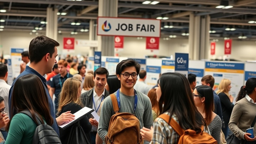 Gen Z engaging at job fair highlighting AI impact on job market.