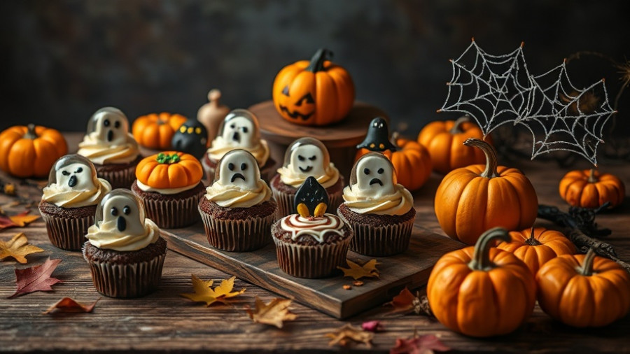 Festive Halloween treats in San Antonio on a rustic table.
