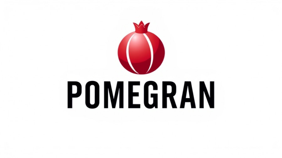POMEGRAN logo in red, sleek design, white background