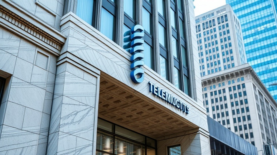 AT&T logo on ornate building facade, broadband infrastructure investment news.