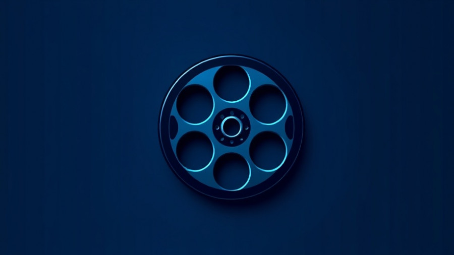 Minimalistic film reel graphic in blue and black.