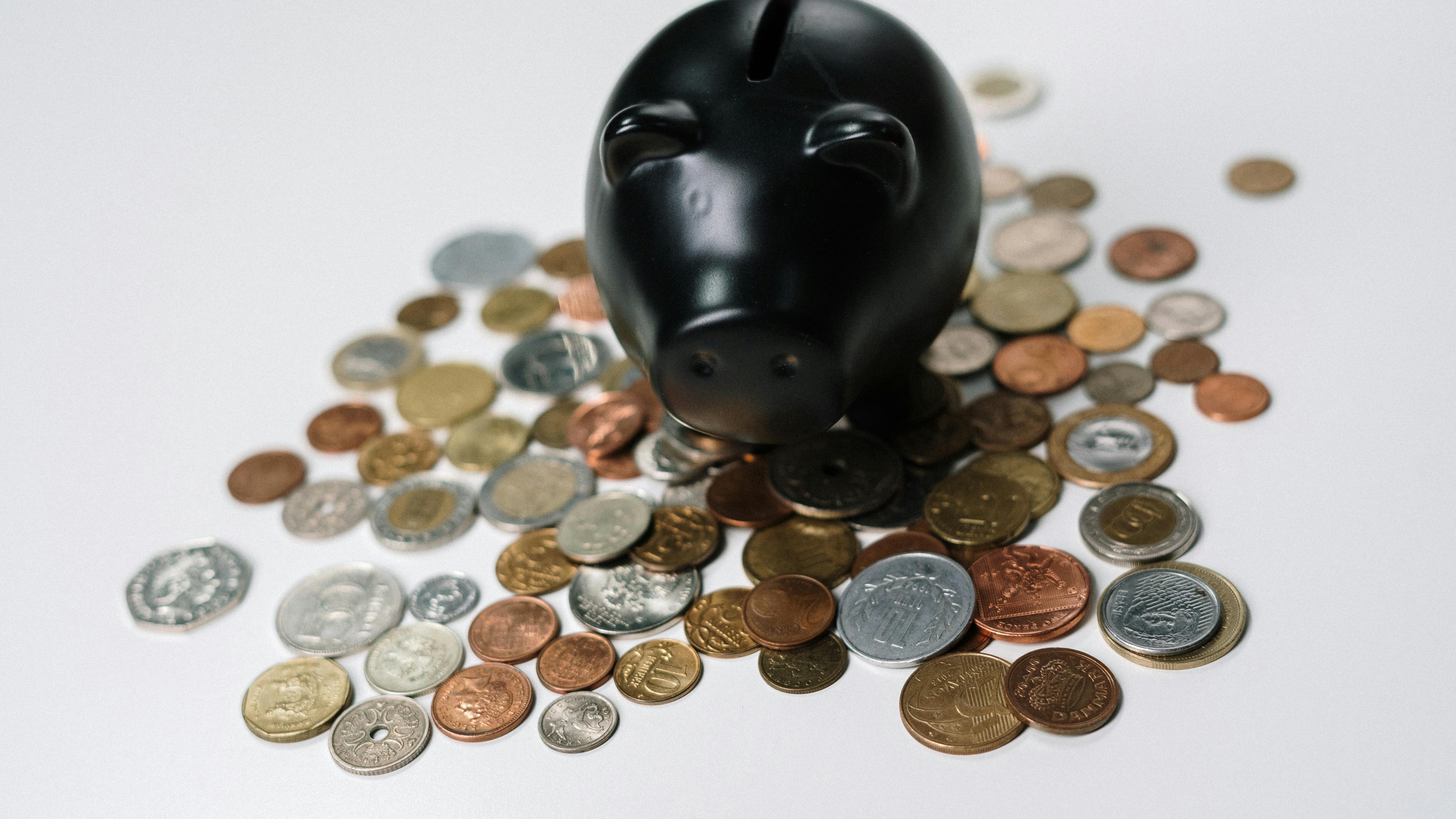 Piggy bank with coins symbolizing average monthly cost of internet.