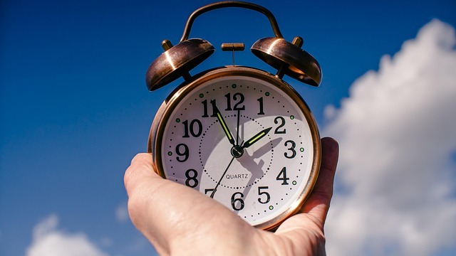 Pensive man and oversized clock reflecting on military leadership and time management.
