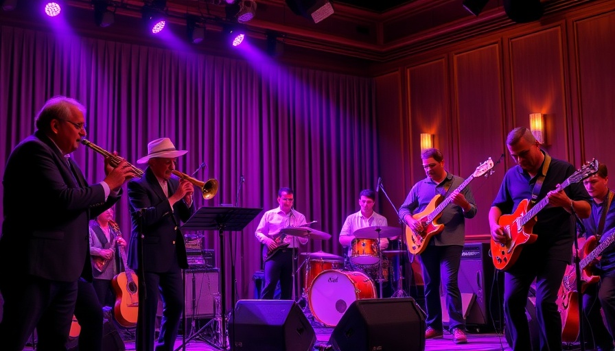 Latin jazz concert Omaha, lively band performing on stage.