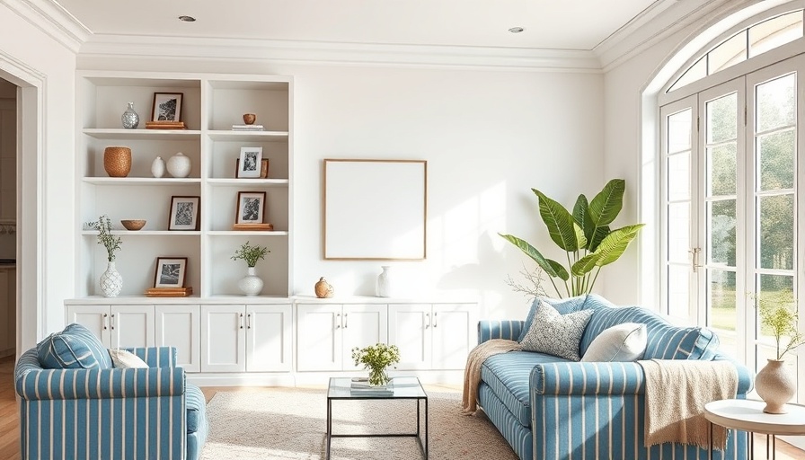 Bright living room with affordable shelf decor Omaha.