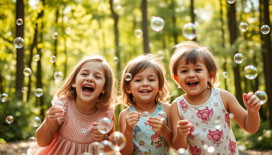 Joyful children playing at summer camp in Omaha, surrounded by bubbles.