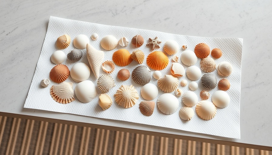 Seashells collection on paper towels, family lifestyle bloggers Omaha NE