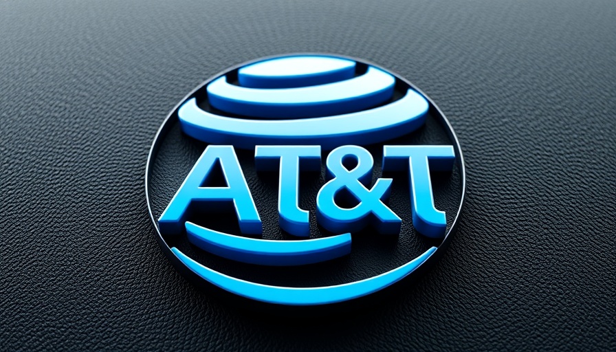 Glossy 3D AT&T logo over a layered black background.