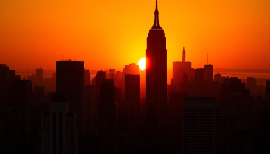 Silhouetted New York skyline at sunrise, best internet providers in New York.