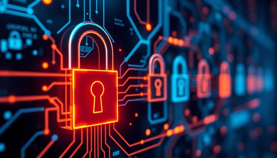 Futuristic digital security network with glowing locks and circuits, illustrating remote work security.