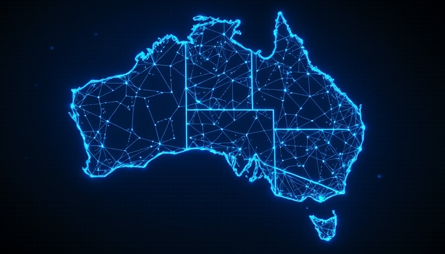 Futuristic circuit map of Australia illustrating broadband proposal