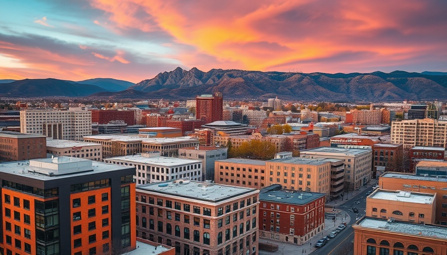 Vibrant Boulder, Colorado cityscape with Flatirons backdrop.