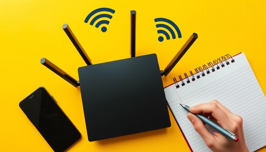 Router with Wi-Fi symbols and notepad on yellow for Fiber Internet Providers in India.