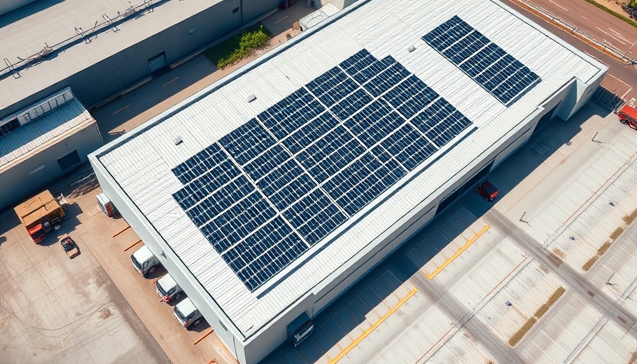 Aerial view of warehouse with trucks and solar panels, showcasing supplier engagement programs.