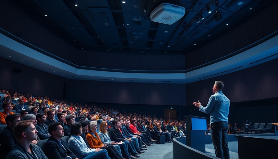 Modern HR strategies for midmarket growth seminar, speaker on stage in large auditorium.