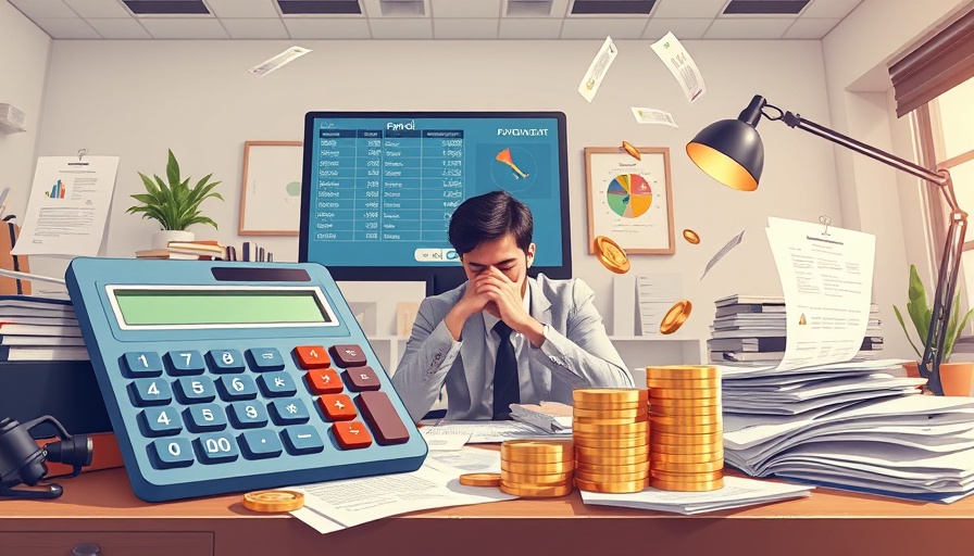 Illustration of payroll issues with calculator and desk