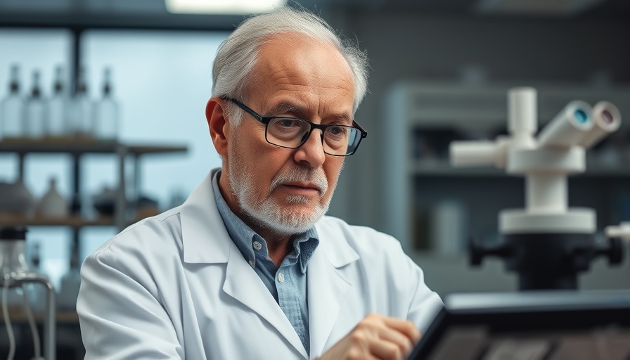 Elderly scientist working intently in a modern laboratory, AI transforming job roles.