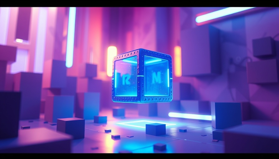 Futuristic glowing blue cube representing AI in the workplace.
