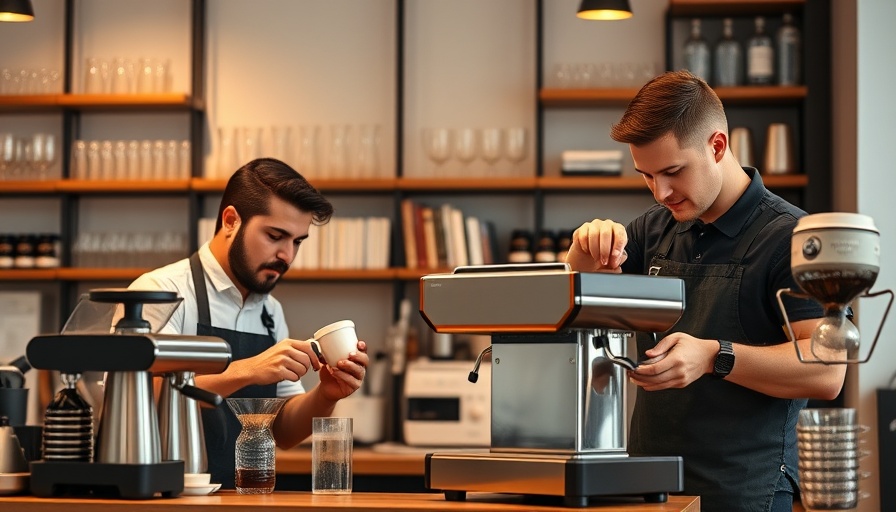 Modern cafe with baristas demonstrating digital transformation in coffee making.
