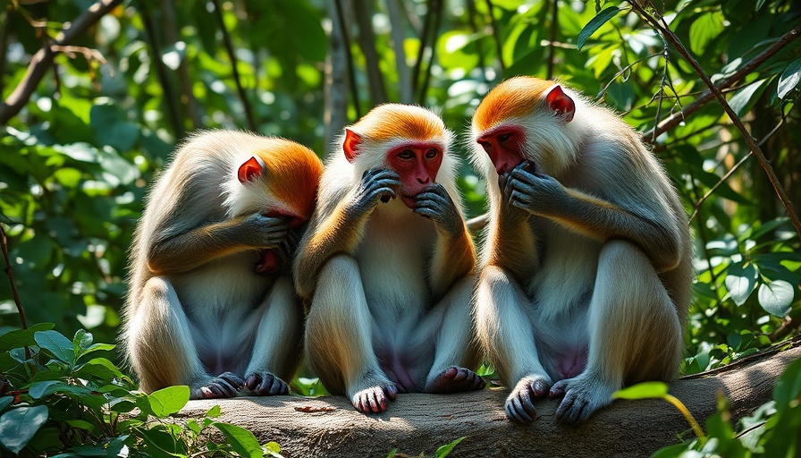 Monkeys grooming in forest, showcasing natural behavior.