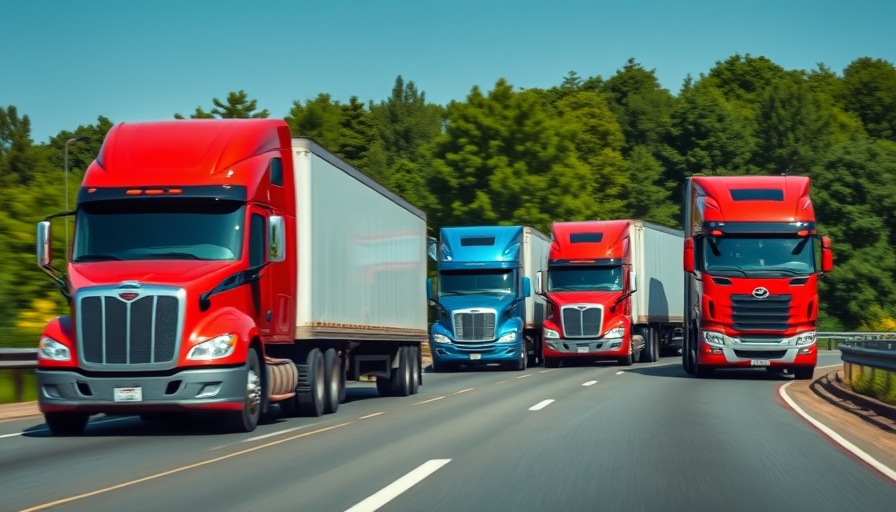 AI and automation logistics with colorful trucks on highway.