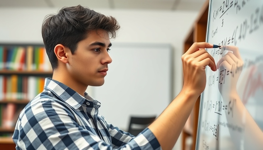 Focused student writing equations on whiteboard
