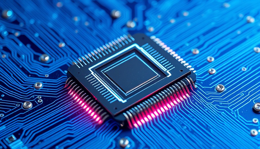 Futuristic microchip represents executive AI strategy on a circuit board.