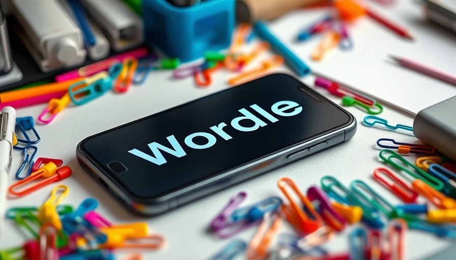 Wordle Strategies for Business Growth - phone display with office supplies.