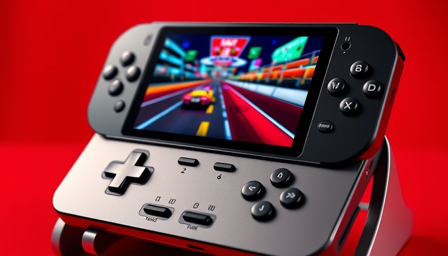 Switch 2 with pre-applied film layer displaying a game, set against a red background.