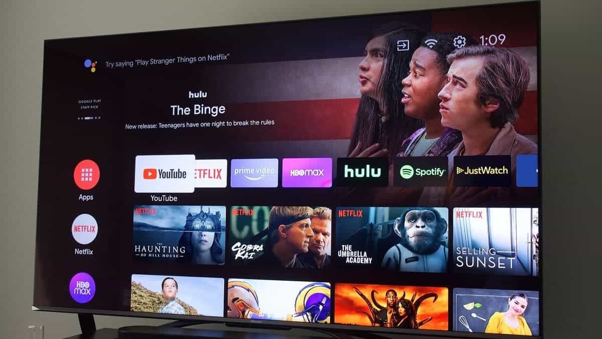 Digital screen with TV channel logos displaying best internet and TV bundles.