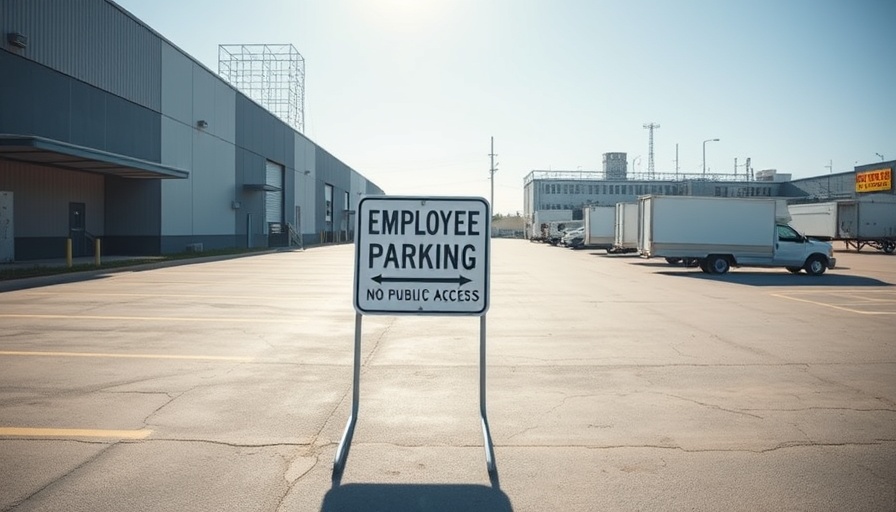 Employee parking lot with signs on a sunny day, reflecting parking tax concept.