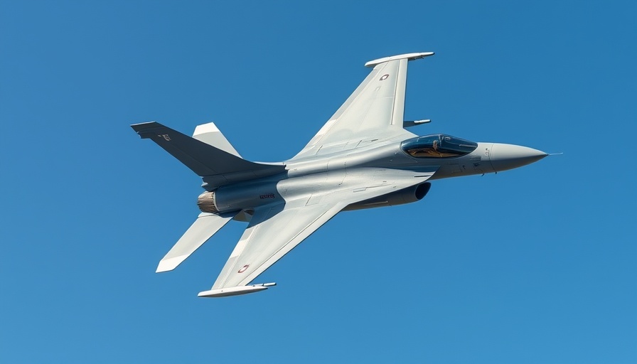 Military jet flying under clear blue sky