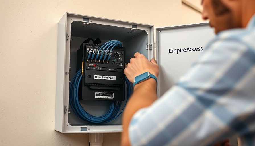 Technician setting up fiber internet for Empire Access in a box.