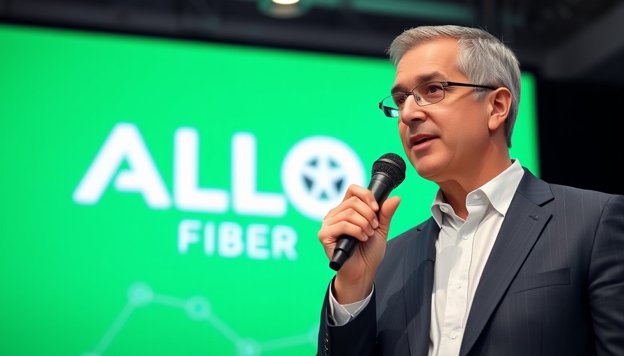 ALLO Fiber staff member presenting at an event, discussing staff cuts.