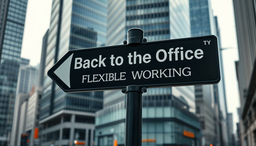 Hybrid work strategic necessity concept sign in city setting.