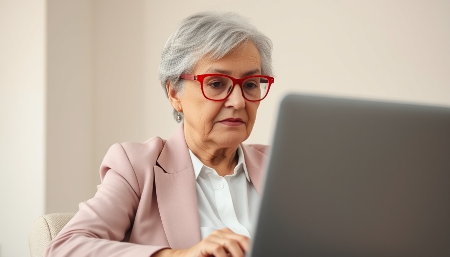 Elderly woman focusing on laptop, representing women's retirement security.