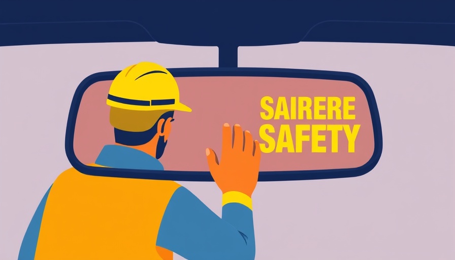 Visibility in workplace safety illustration with rearview mirror and worker