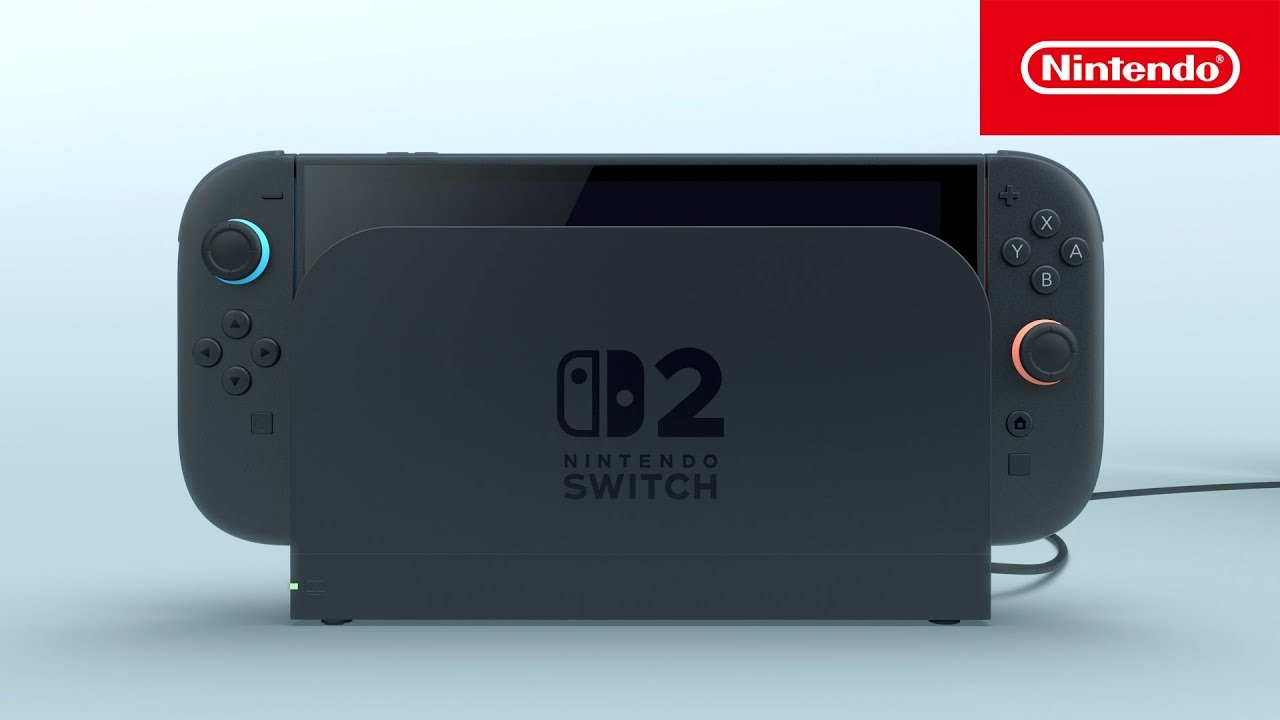 Nintendo Switch 2 displaying a futuristic game in neon colors.