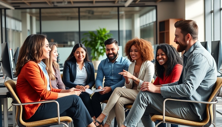 Group discussion on employee resource groups and mental health support in a modern office.