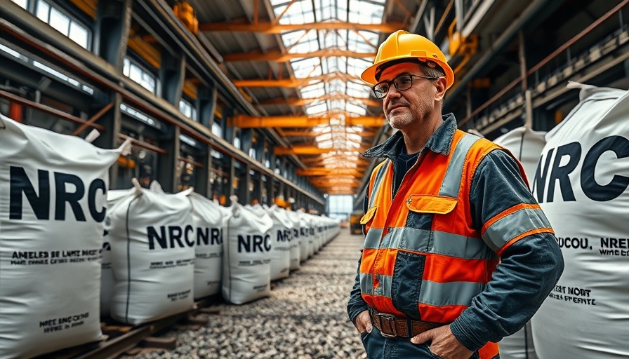 Industrial worker beside NRC-labeled bags, $5 billion bid for ERG Kazakhstan.
