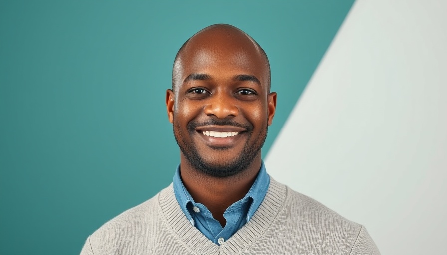 Smiling bald man promoting positivity, ERG news 2025 backdrop.