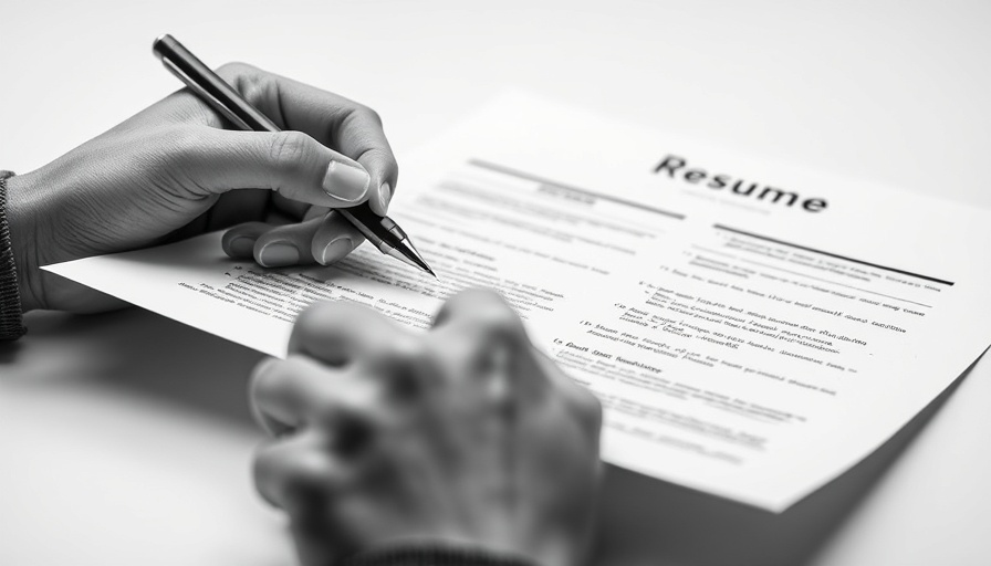 Hands reviewing a resume for career gap transparency in monochrome.